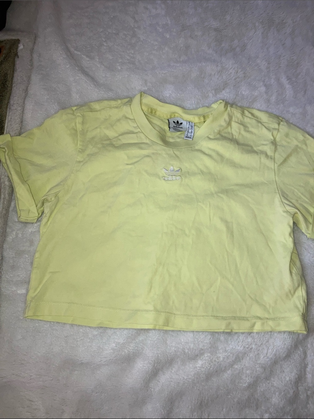 adidas Yellow Cropped Tee with Trefoil Logo lime green color